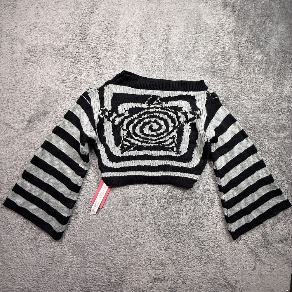 ROMWE Cropped Sweater NWT XS Punk Grunge Gray Blk Bell Sleeves Asymmetrical Knit